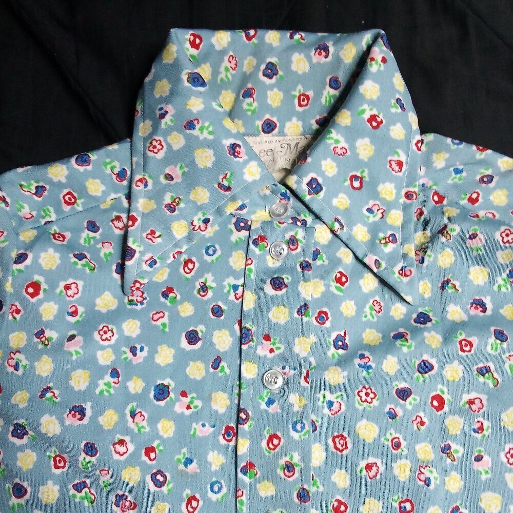 Vintage Lee Mar Abstract Floral Polyester Disco Shirt